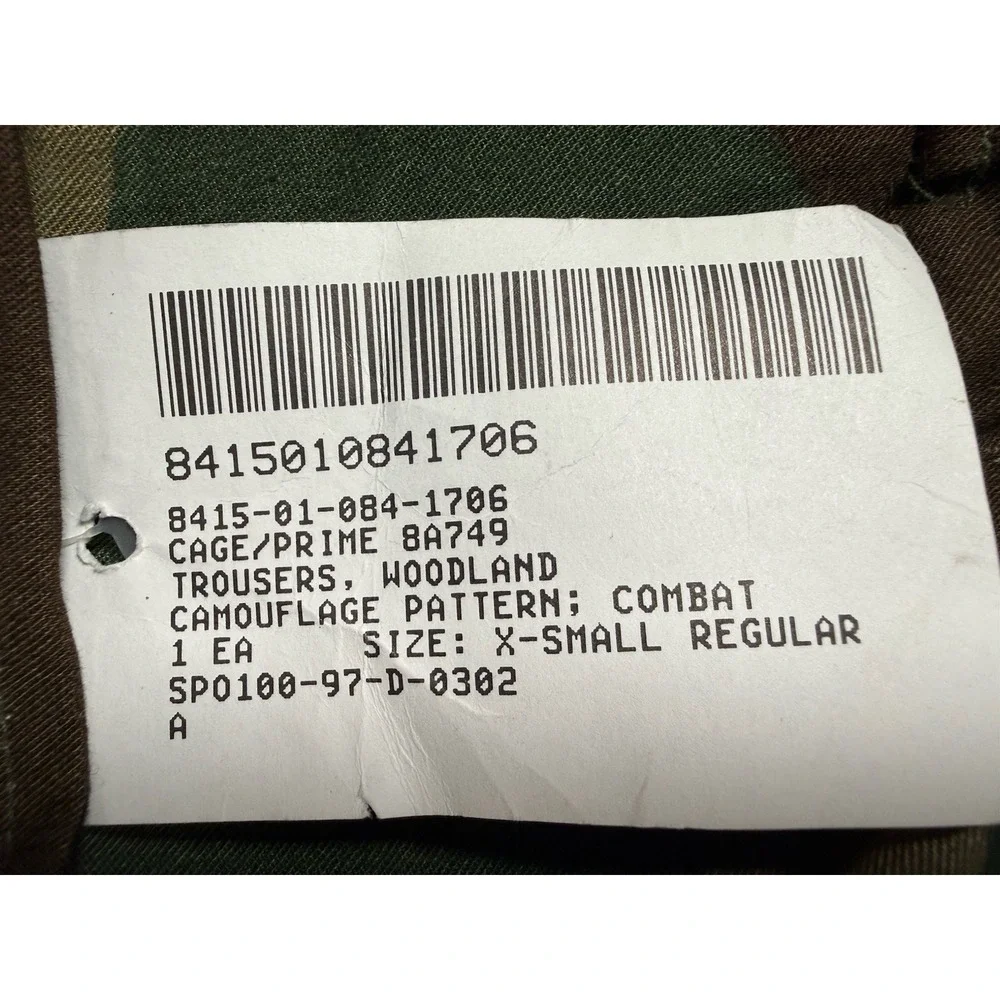 Woodland Camo Military Cargo Pants Regular Fit Button Closure Size XS Reg